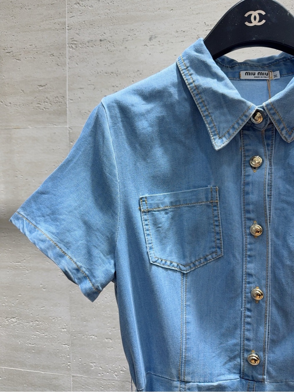 MIUMIU Light Blue Denim Shirt Dress with Belt - Picture 7 of 8